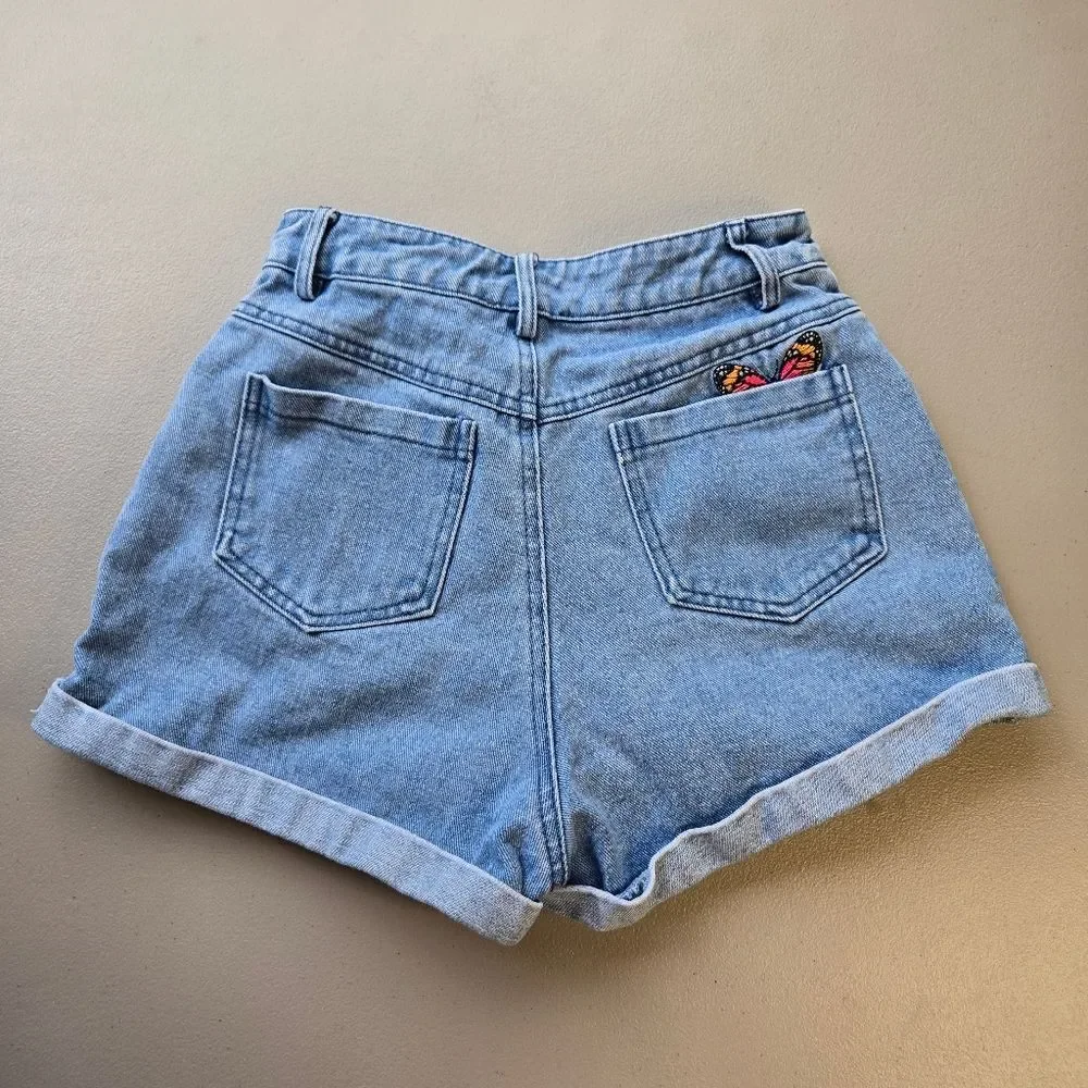 Fashion Nova Butterfly Embroidered Denim Shorts